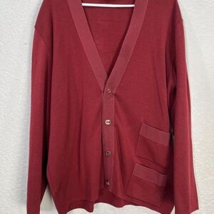 Salvatore Ferragamo Vtg Men's Burgundy Wool V Neck Cardigan‎ Sweater XL Classic
